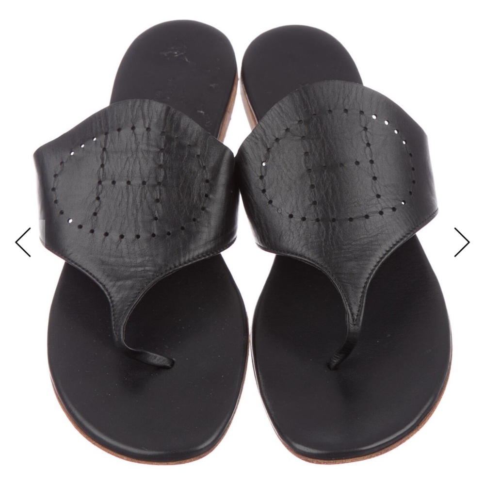 Hermes Black Leather Perforated H Women's Sandals